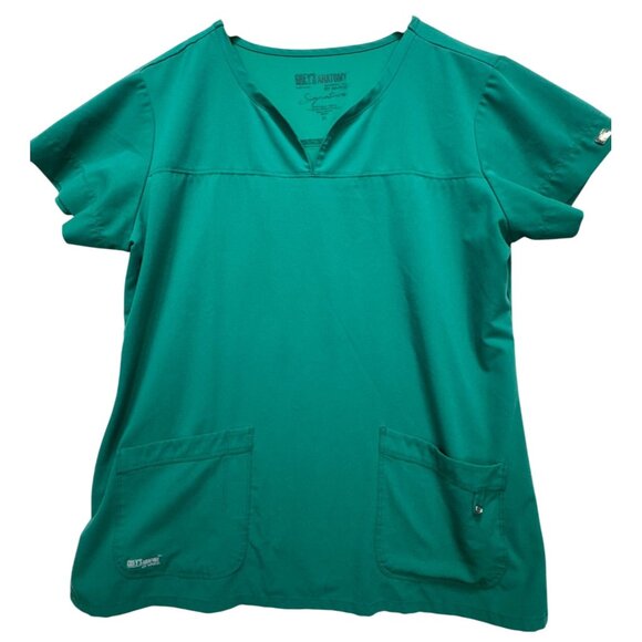 Greys Anatomy Signature Women's V-Neck Scrub Top Short Sleeve Sz XL Teal Stretch - Picture 1 of 9